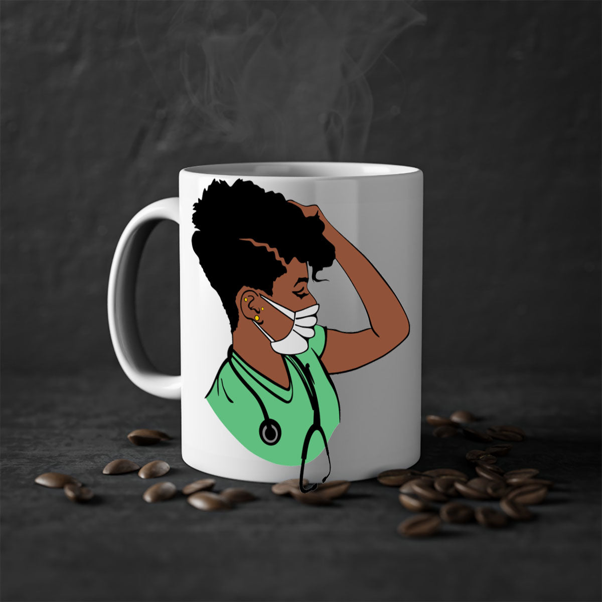 Black Nurse 2# Mug featuring a glossy finish, colored handle, and interior, available in multiple colors and sizes.