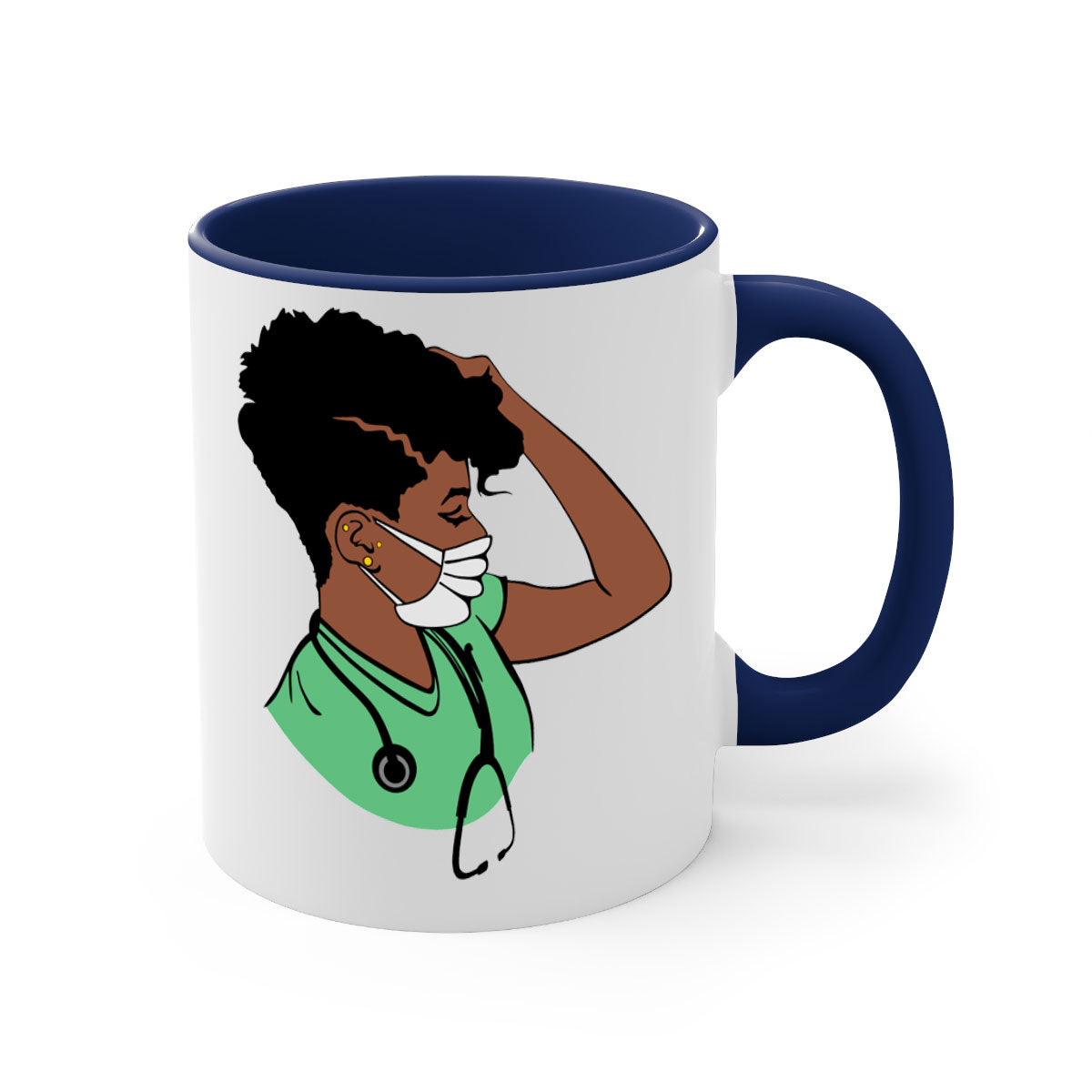 Black Nurse 2# Mug featuring a glossy finish, colored handle, and interior, available in multiple colors and sizes.