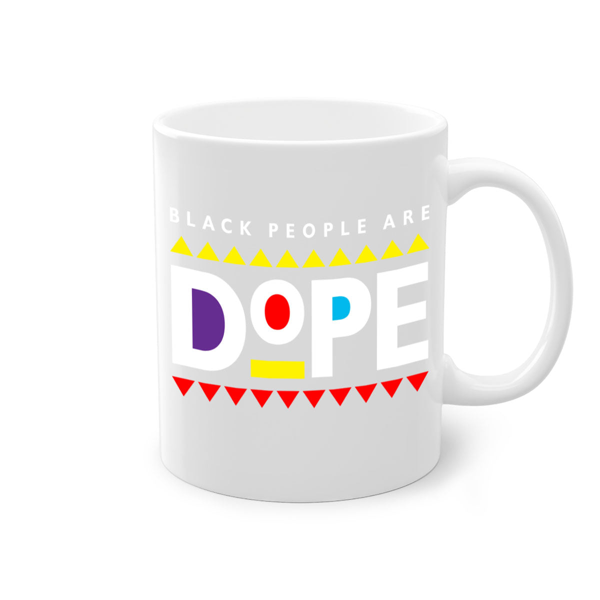 A stylish two-tone ceramic mug with the phrase 'Black People Are Dope' printed on it, featuring a colored handle and glossy finish.
