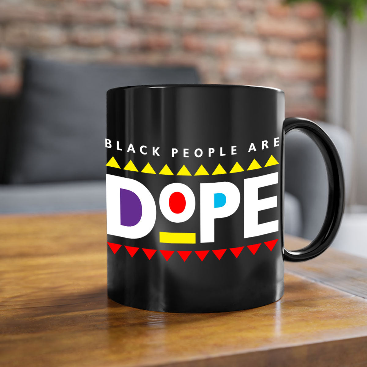 A stylish two-tone ceramic mug with the phrase 'Black People Are Dope' printed on it, featuring a colored handle and glossy finish.