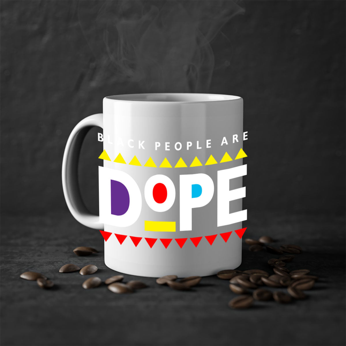 A stylish two-tone ceramic mug with the phrase 'Black People Are Dope' printed on it, featuring a colored handle and glossy finish.