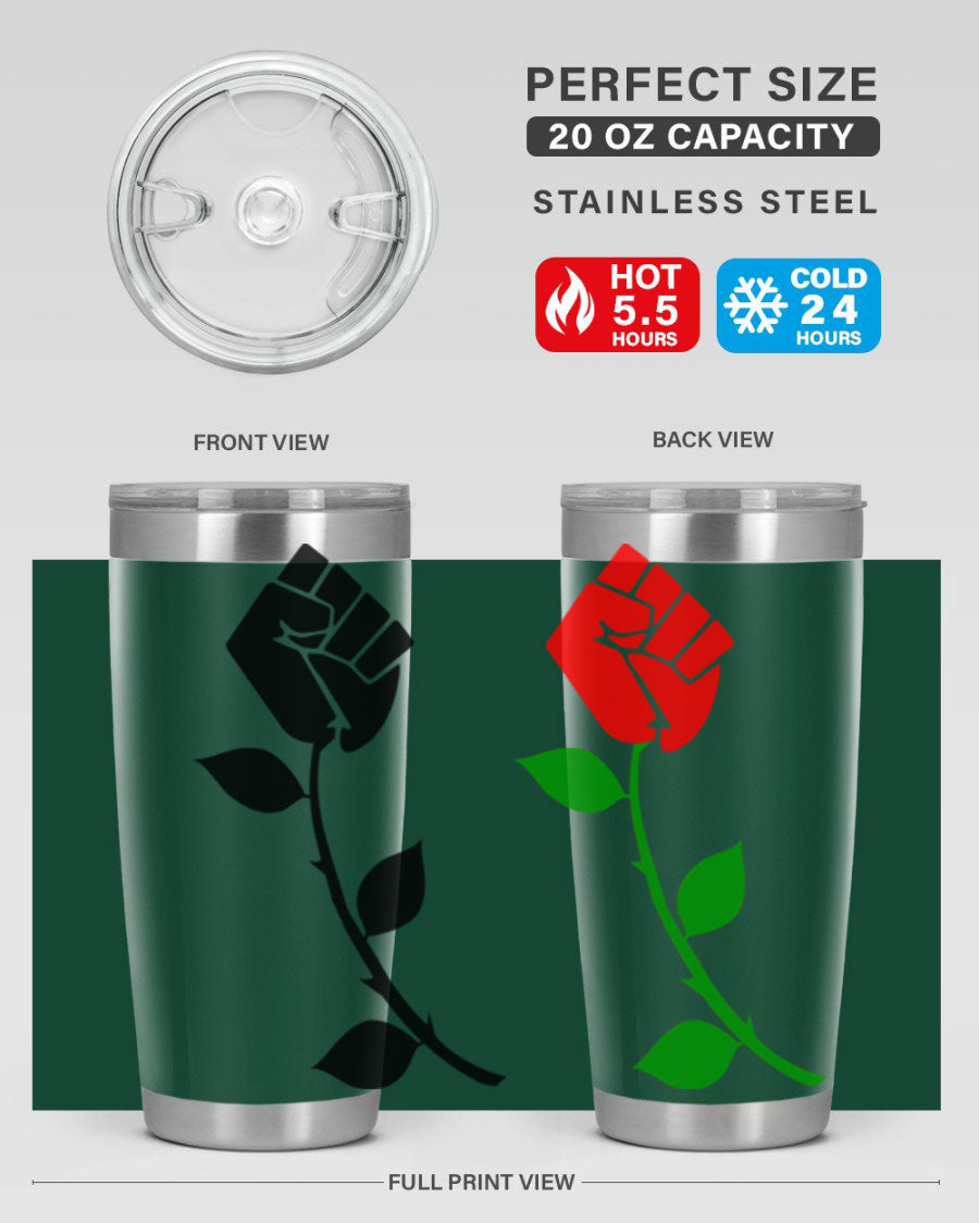 Black Power Fist Rose Cotton Tank featuring a bold design of a power fist and rose, symbolizing strength and resilience.