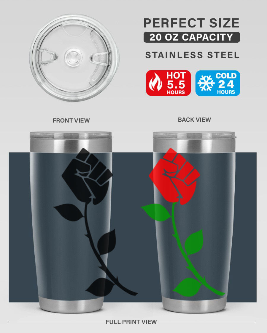 Black Power Fist Rose Cotton Tank featuring a bold design of a power fist and rose, symbolizing strength and resilience.