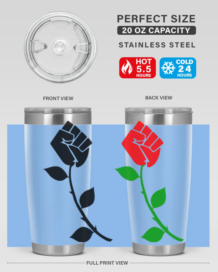 Black Power Fist Rose Cotton Tank featuring a bold design of a power fist and rose, symbolizing strength and resilience.