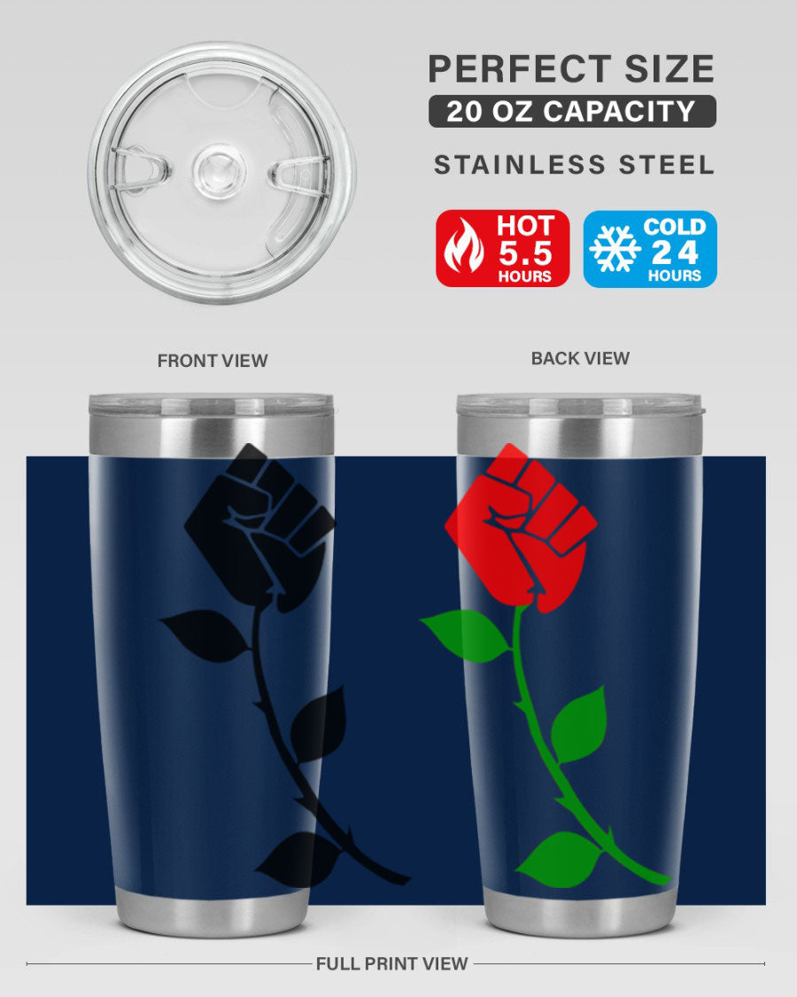 Black Power Fist Rose Cotton Tank featuring a bold design of a power fist and rose, symbolizing strength and resilience.