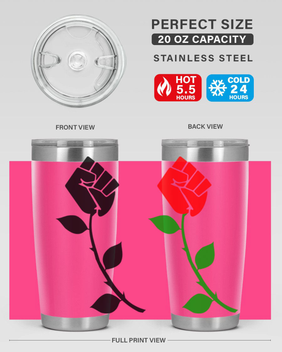 Black Power Fist Rose Cotton Tank featuring a bold design of a power fist and rose, symbolizing strength and resilience.