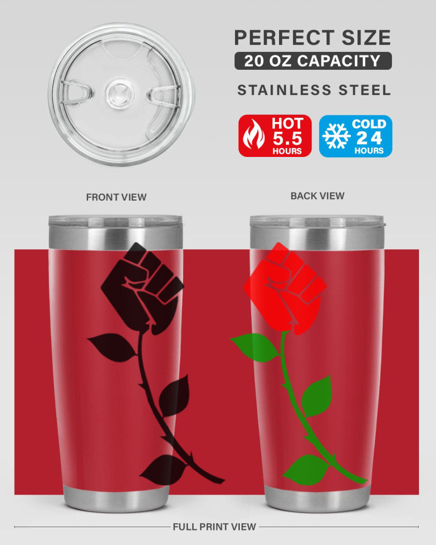 Black Power Fist Rose Cotton Tank featuring a bold design of a power fist and rose, symbolizing strength and resilience.