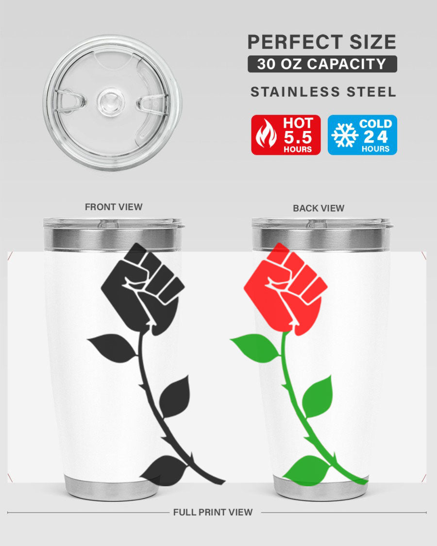 Black Power Fist Rose Cotton Tank featuring a bold design of a power fist and rose, symbolizing strength and resilience.