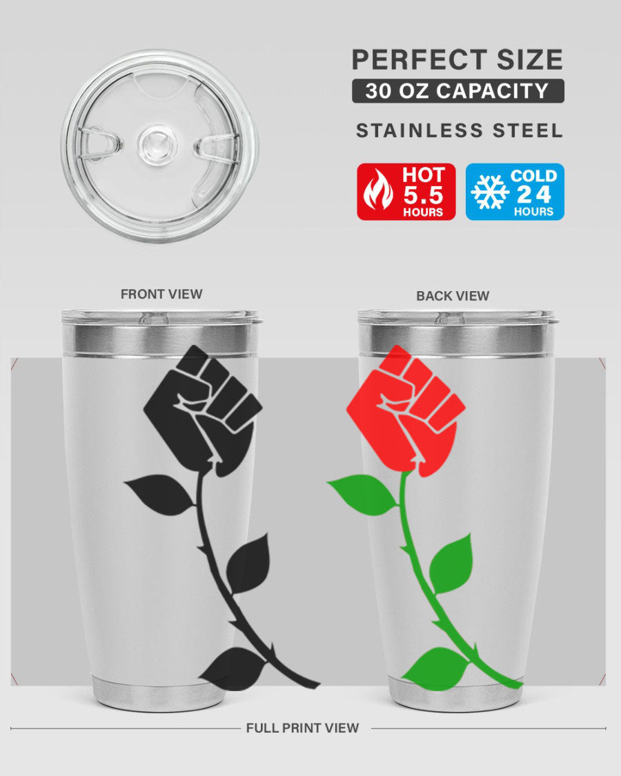 Black Power Fist Rose Cotton Tank featuring a bold design of a power fist and rose, symbolizing strength and resilience.