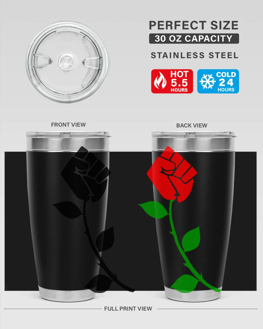 Black Power Fist Rose Cotton Tank featuring a bold design of a power fist and rose, symbolizing strength and resilience.