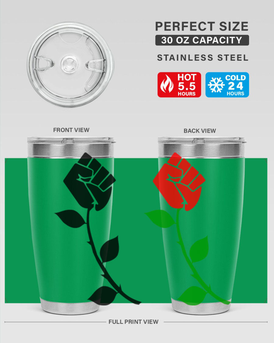 Black Power Fist Rose Cotton Tank featuring a bold design of a power fist and rose, symbolizing strength and resilience.