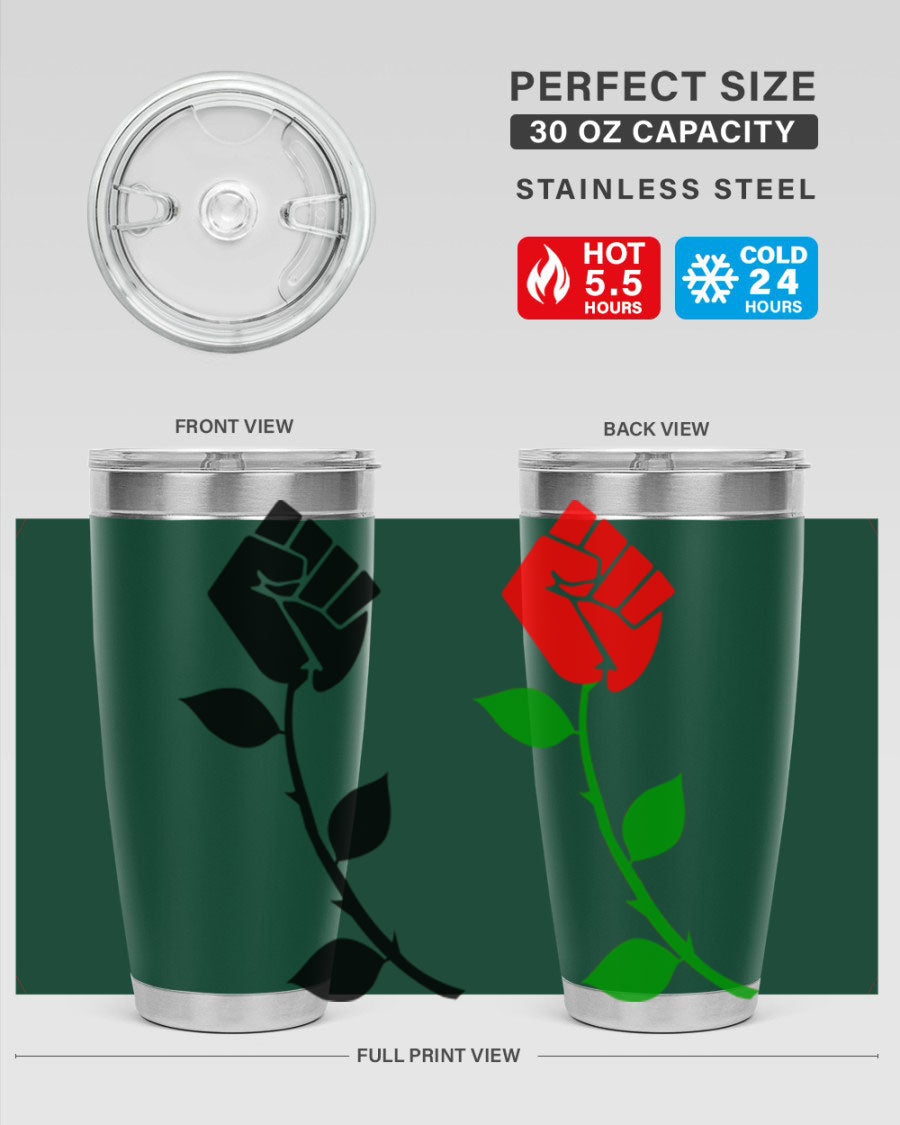 Black Power Fist Rose Cotton Tank featuring a bold design of a power fist and rose, symbolizing strength and resilience.