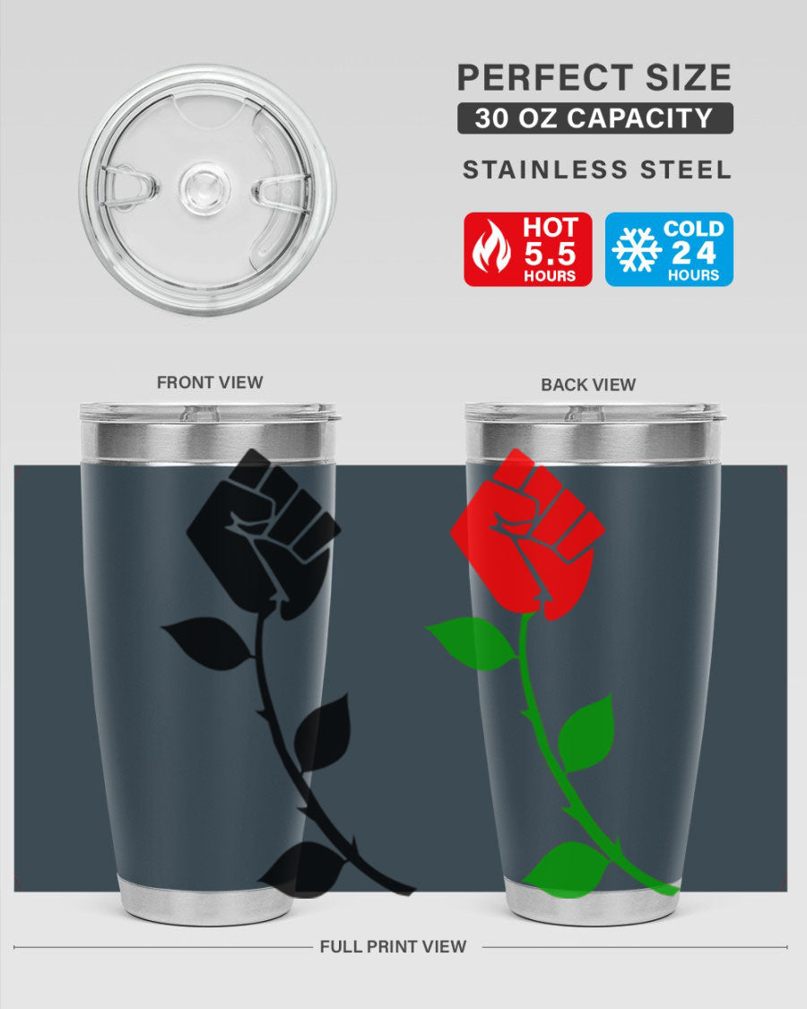 Black Power Fist Rose Cotton Tank featuring a bold design of a power fist and rose, symbolizing strength and resilience.