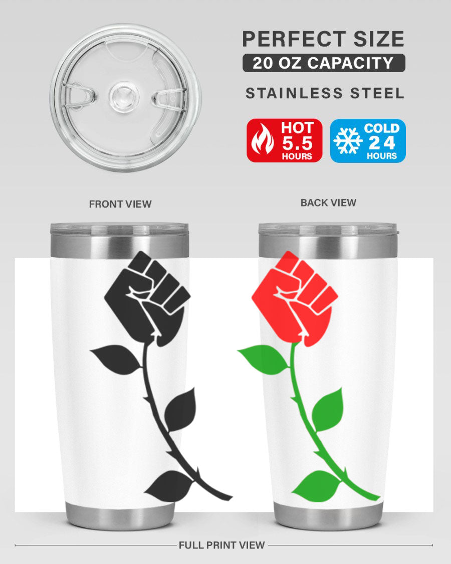 Black Power Fist Rose Cotton Tank featuring a bold design of a power fist and rose, symbolizing strength and resilience.