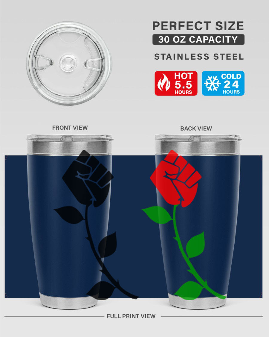 Black Power Fist Rose Cotton Tank featuring a bold design of a power fist and rose, symbolizing strength and resilience.