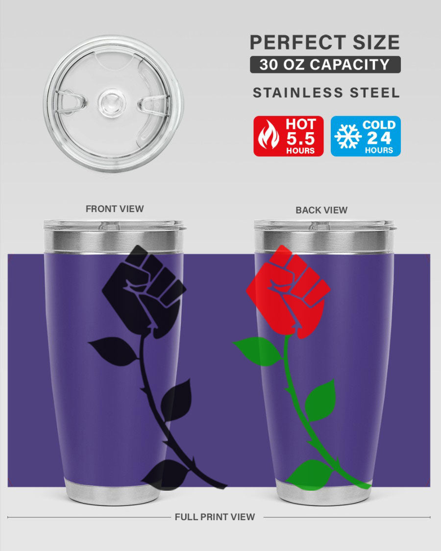 Black Power Fist Rose Cotton Tank featuring a bold design of a power fist and rose, symbolizing strength and resilience.