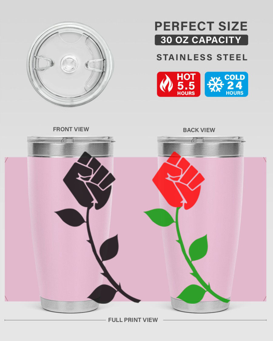 Black Power Fist Rose Cotton Tank featuring a bold design of a power fist and rose, symbolizing strength and resilience.