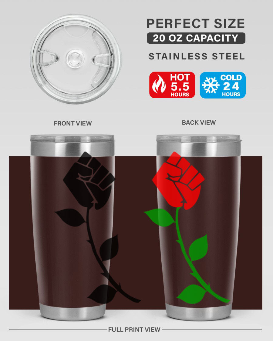 Black Power Fist Rose Cotton Tank featuring a bold design of a power fist and rose, symbolizing strength and resilience.