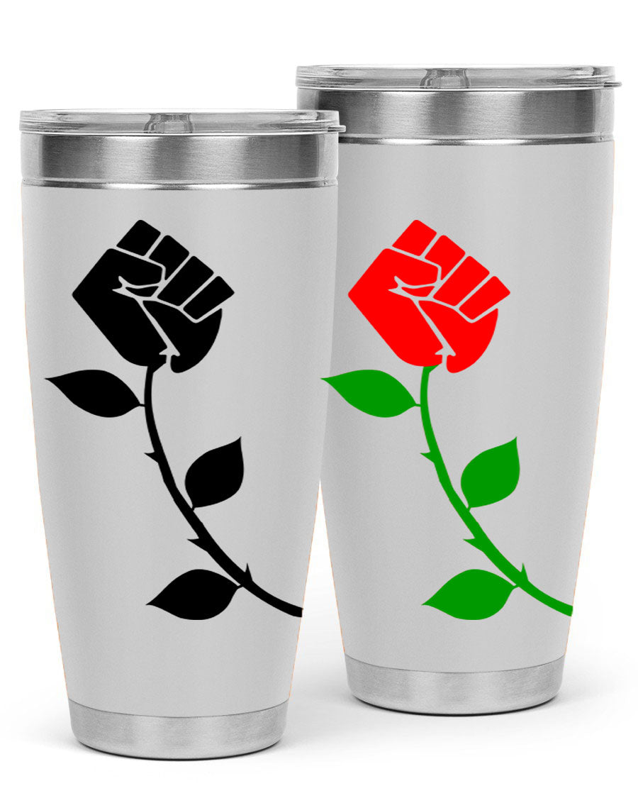 Black Power Fist Rose Cotton Tank featuring a bold design of a power fist and rose, symbolizing strength and resilience.