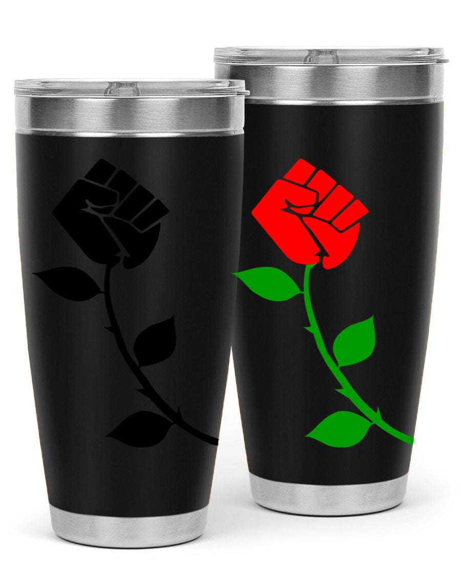 Black Power Fist Rose Cotton Tank featuring a bold design of a power fist and rose, symbolizing strength and resilience.