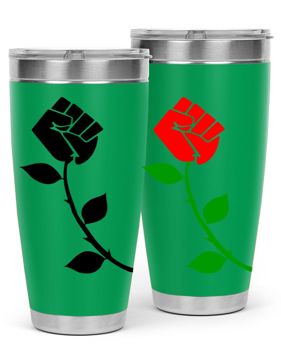 Black Power Fist Rose Cotton Tank featuring a bold design of a power fist and rose, symbolizing strength and resilience.