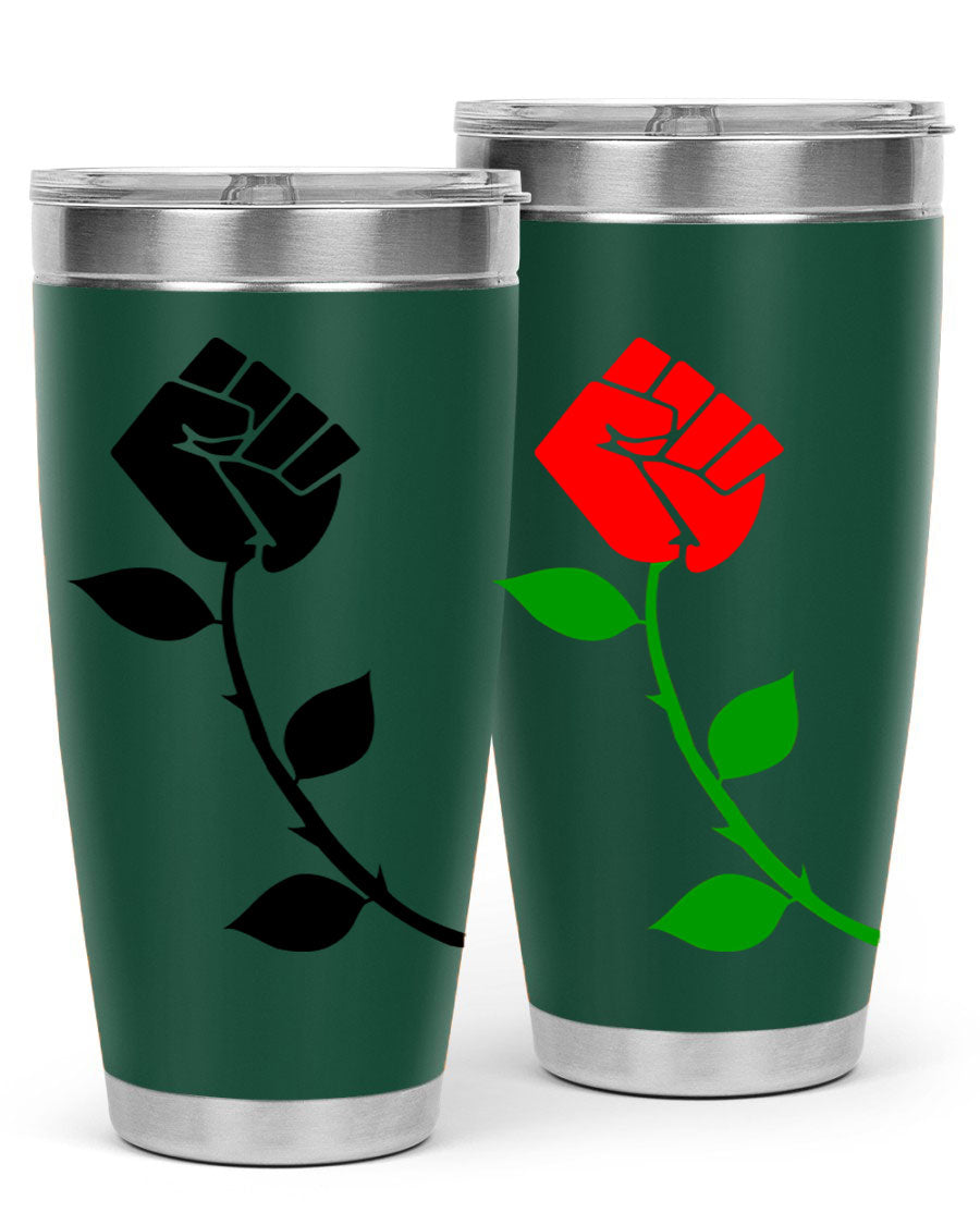 Black Power Fist Rose Cotton Tank featuring a bold design of a power fist and rose, symbolizing strength and resilience.