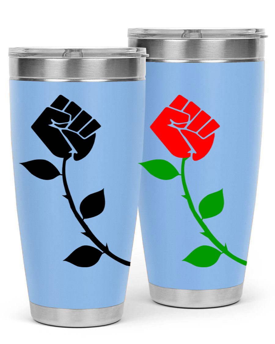 Black Power Fist Rose Cotton Tank featuring a bold design of a power fist and rose, symbolizing strength and resilience.