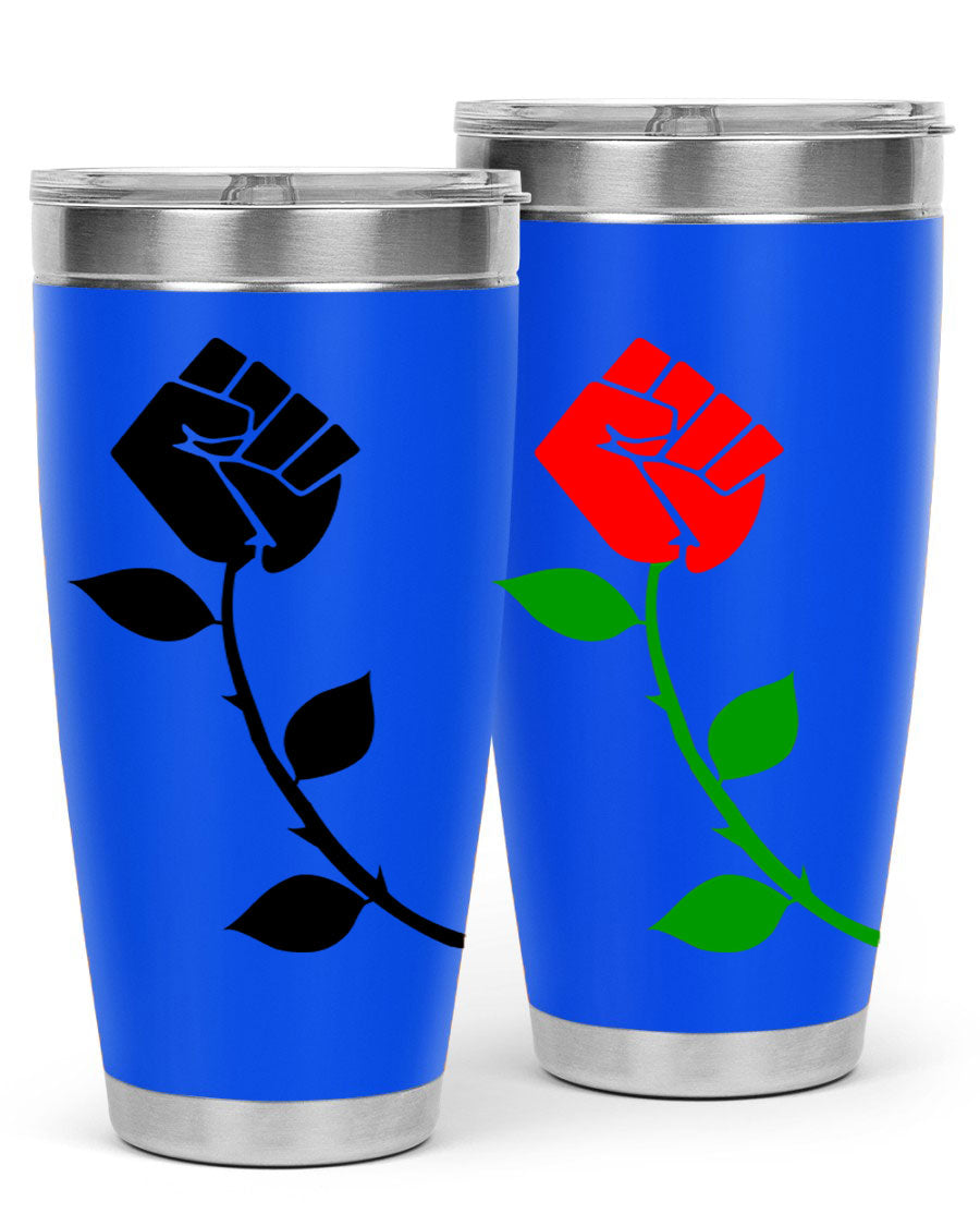 Black Power Fist Rose Cotton Tank featuring a bold design of a power fist and rose, symbolizing strength and resilience.