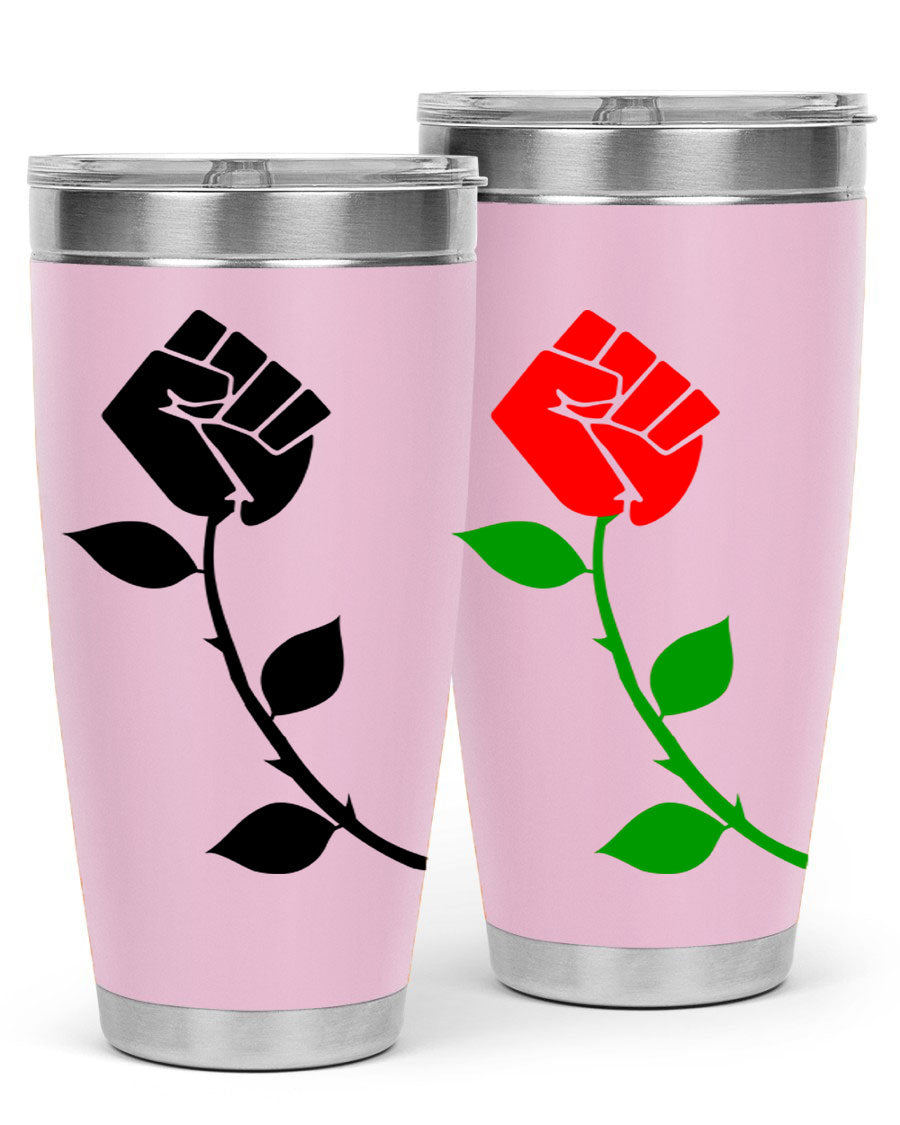 Black Power Fist Rose Cotton Tank featuring a bold design of a power fist and rose, symbolizing strength and resilience.