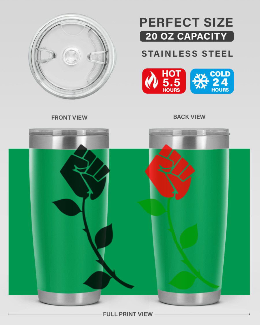 Black Power Fist Rose Cotton Tank featuring a bold design of a power fist and rose, symbolizing strength and resilience.