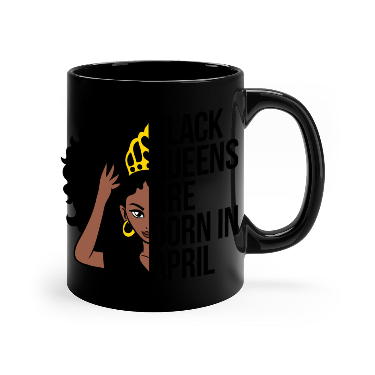 Black Queens Are Born in April Mug with two-tone design, featuring a colored handle and glossy finish.