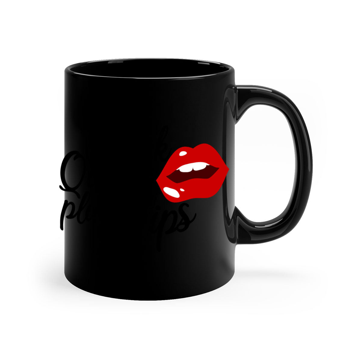 Black Queens Plump Lips Mug with two-tone design, featuring a glossy finish and colored handle, perfect for coffee and tea lovers.