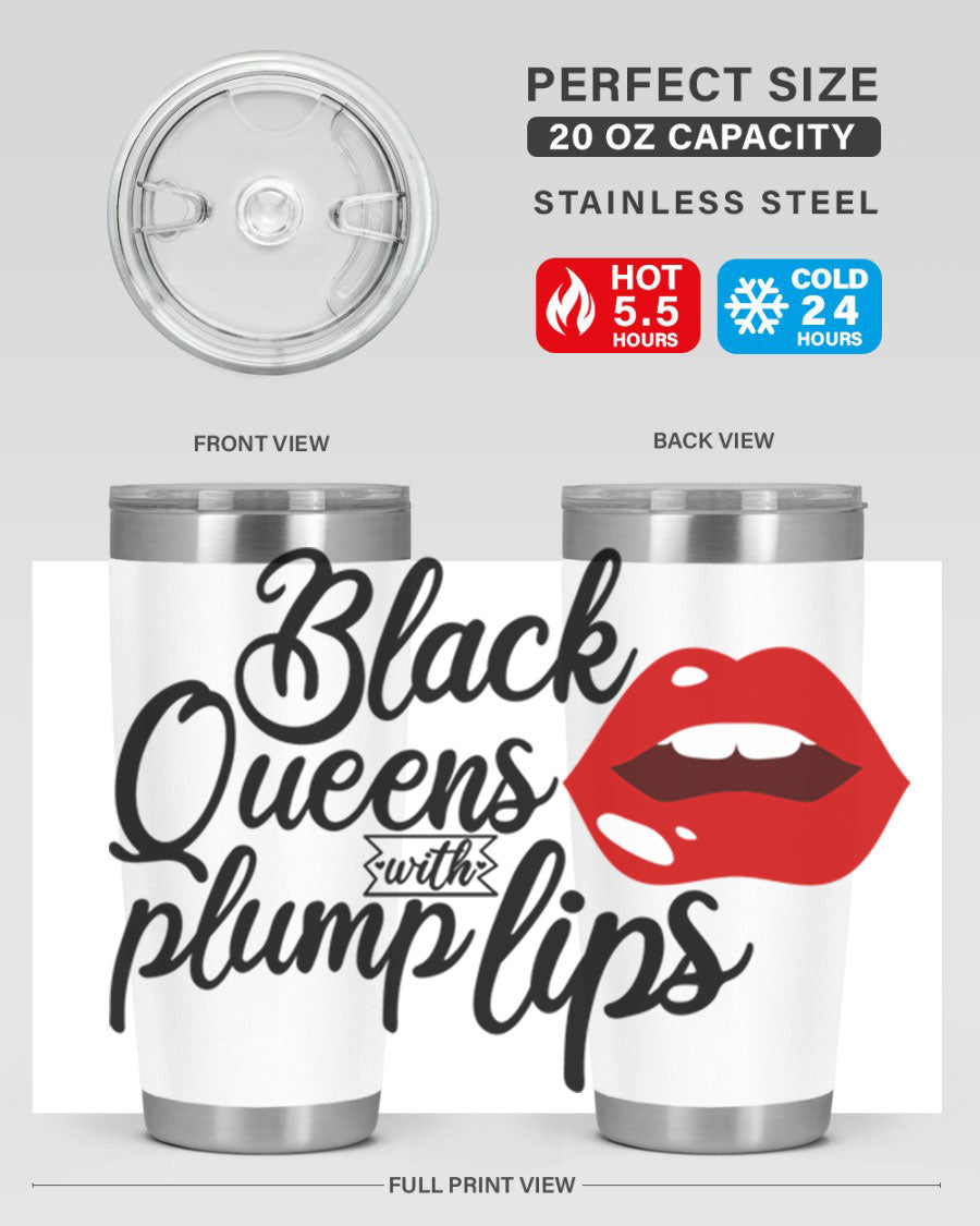 Black Queens Plump Lips Style 54# Tumbler featuring a stylish design, double wall vacuum stainless steel, and a convenient drink-thru lid.