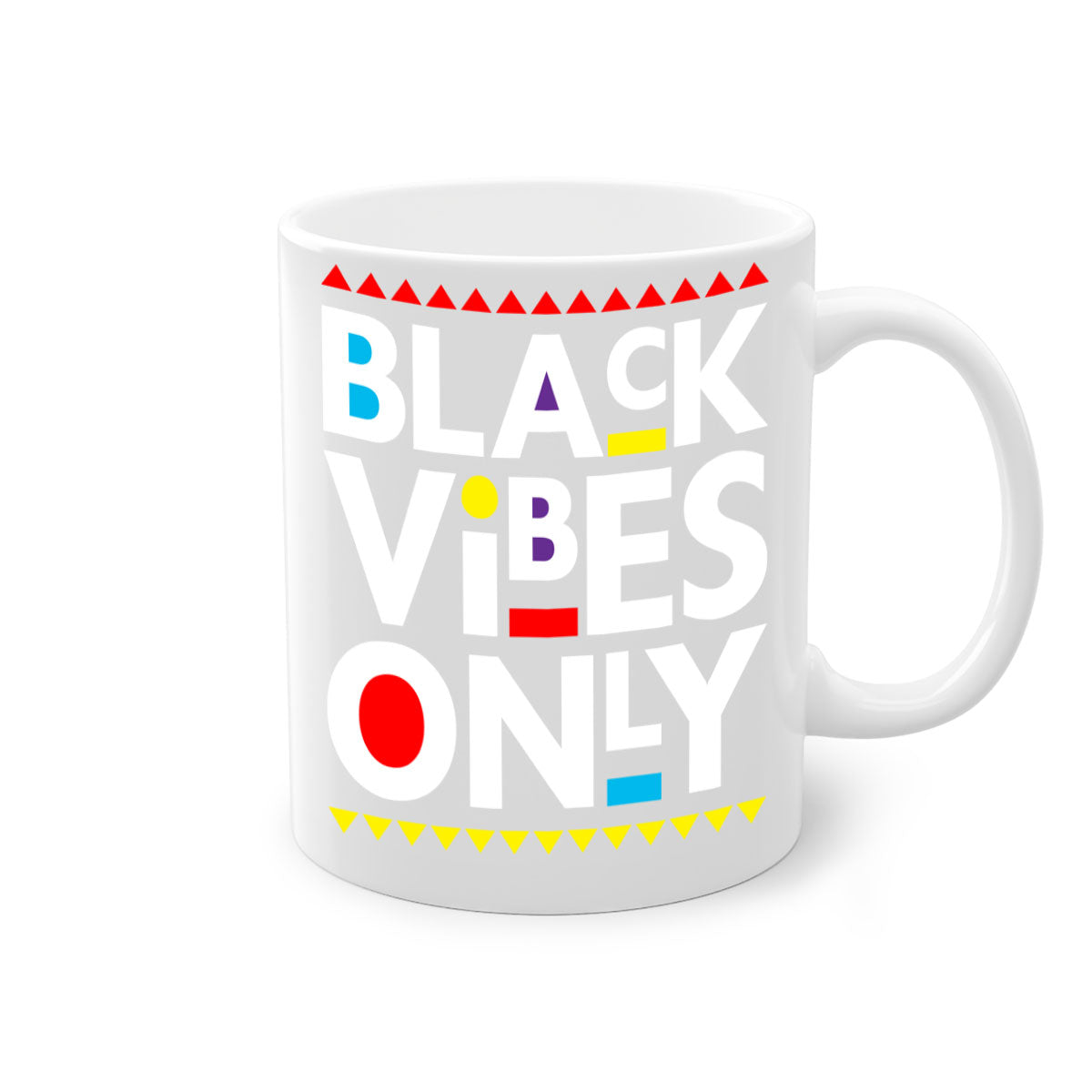Black Vibes Only Mug with colored handle and glossy finish, available in multiple colors and sizes.