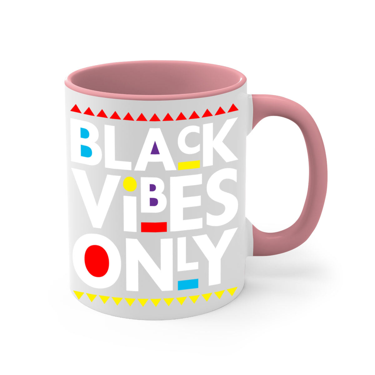 Black Vibes Only Mug with colored handle and glossy finish, available in multiple colors and sizes.