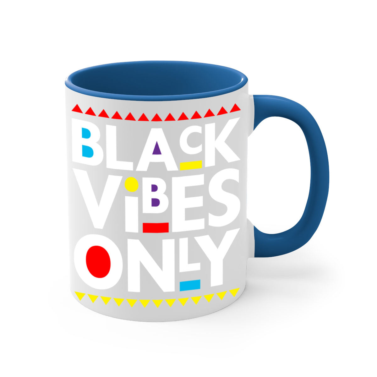 Black Vibes Only Mug with colored handle and glossy finish, available in multiple colors and sizes.