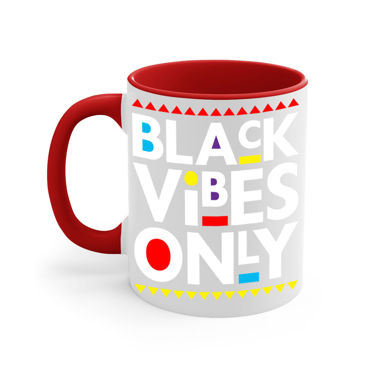 Black Vibes Only Mug with colored handle and glossy finish, available in multiple colors and sizes.