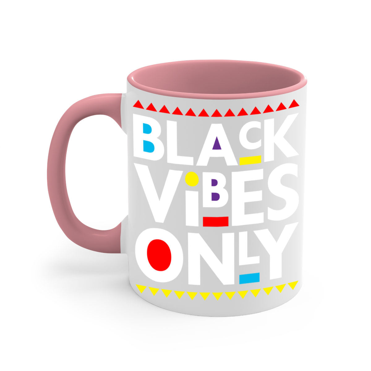 Black Vibes Only Mug with colored handle and glossy finish, available in multiple colors and sizes.