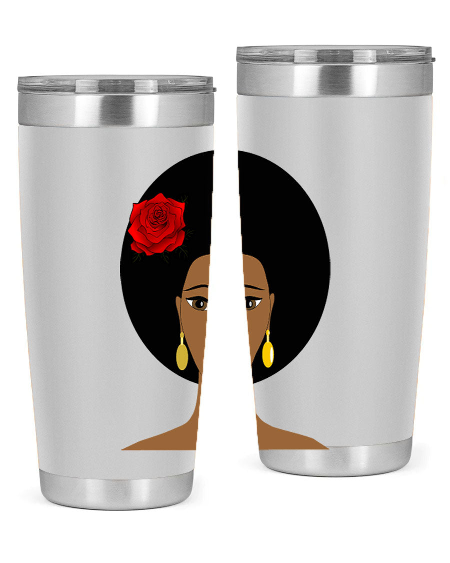 Black woman 54# tumbler, 20oz, double wall vacuum stainless steel with copper lining, featuring a stylish design and drink-thru lid.