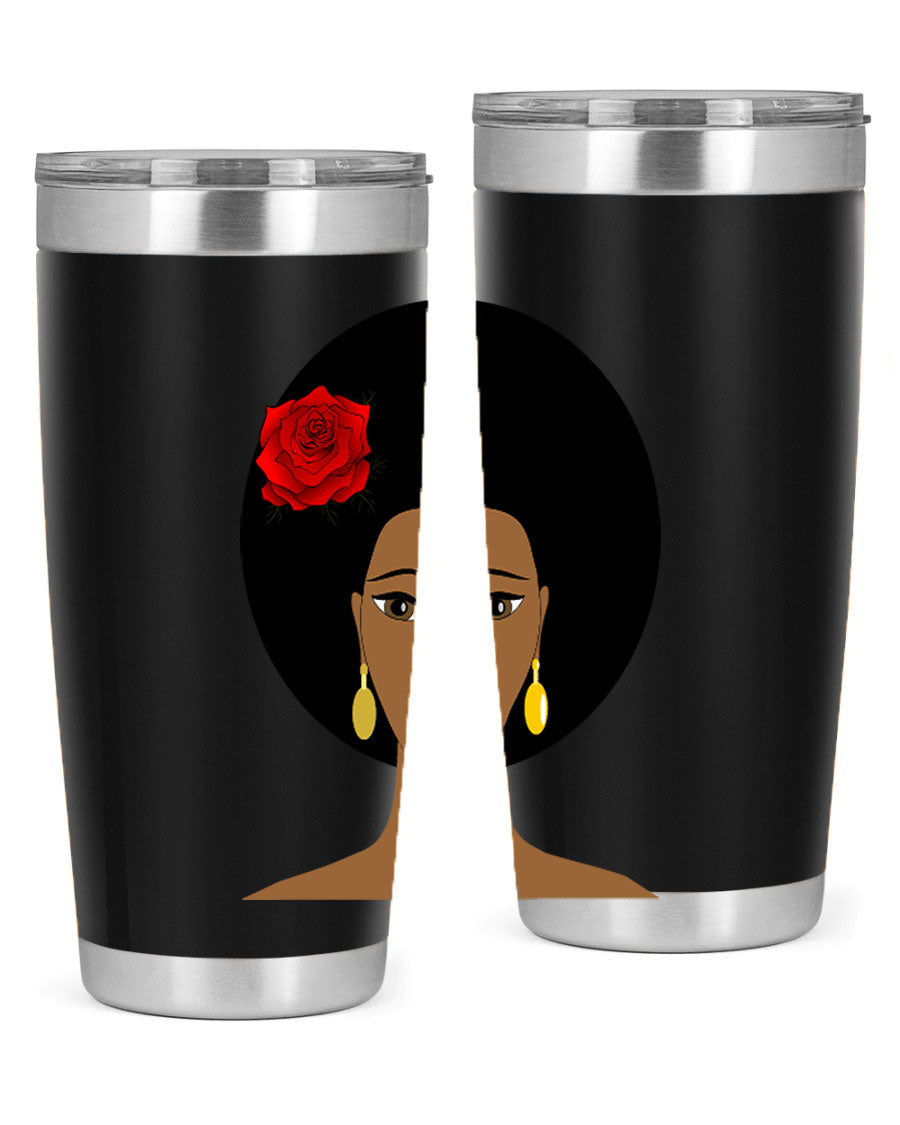 Black woman 54# tumbler, 20oz, double wall vacuum stainless steel with copper lining, featuring a stylish design and drink-thru lid.