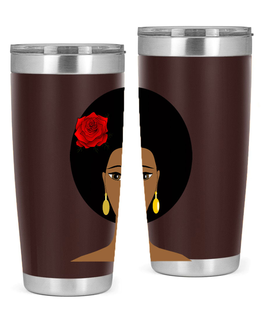Black woman 54# tumbler, 20oz, double wall vacuum stainless steel with copper lining, featuring a stylish design and drink-thru lid.
