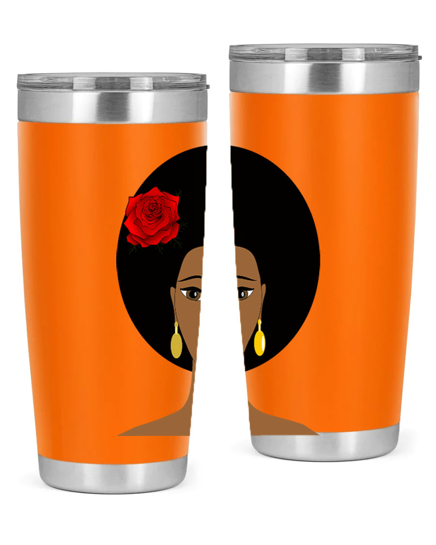 Black woman 54# tumbler, 20oz, double wall vacuum stainless steel with copper lining, featuring a stylish design and drink-thru lid.