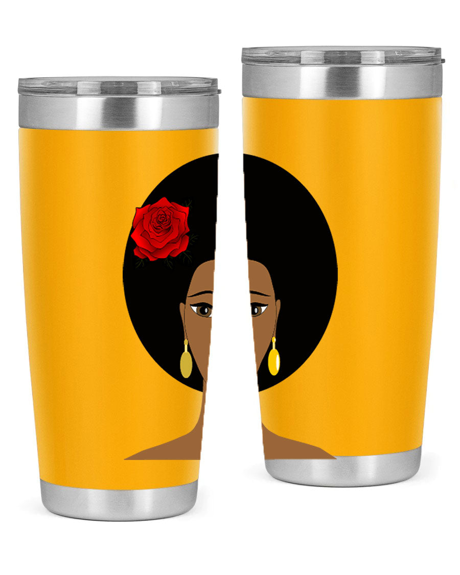 Black woman 54# tumbler, 20oz, double wall vacuum stainless steel with copper lining, featuring a stylish design and drink-thru lid.