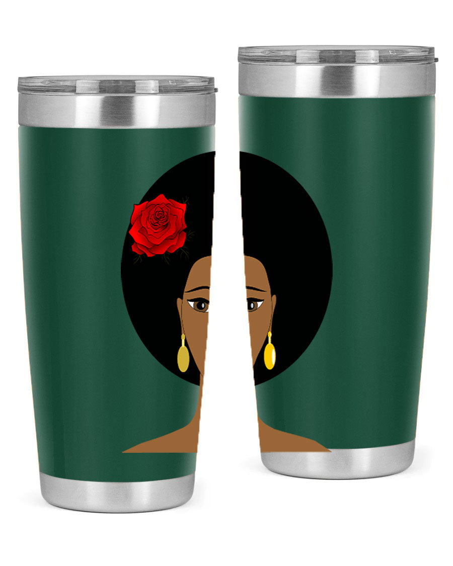 Black woman 54# tumbler, 20oz, double wall vacuum stainless steel with copper lining, featuring a stylish design and drink-thru lid.