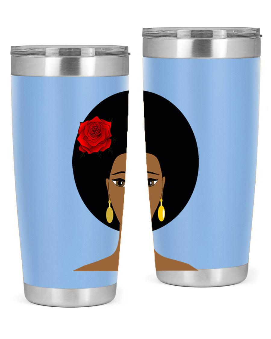 Black woman 54# tumbler, 20oz, double wall vacuum stainless steel with copper lining, featuring a stylish design and drink-thru lid.