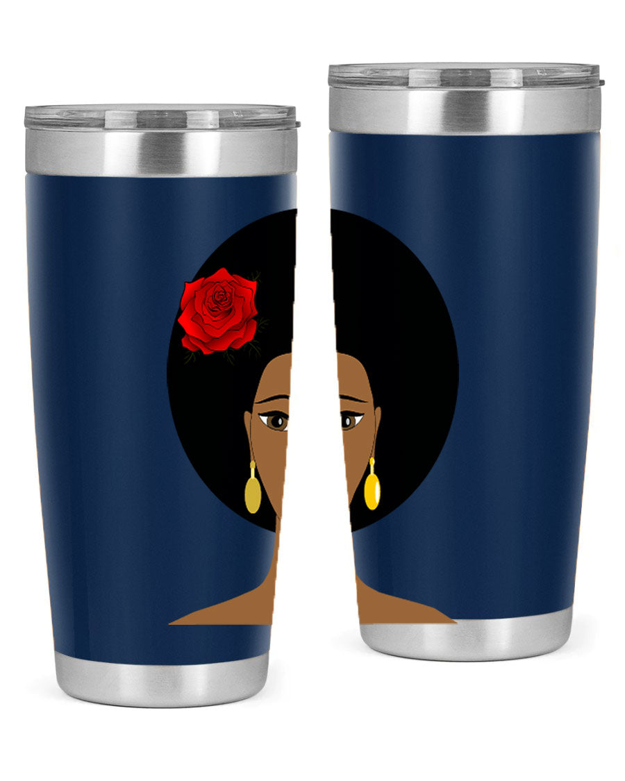 Black woman 54# tumbler, 20oz, double wall vacuum stainless steel with copper lining, featuring a stylish design and drink-thru lid.