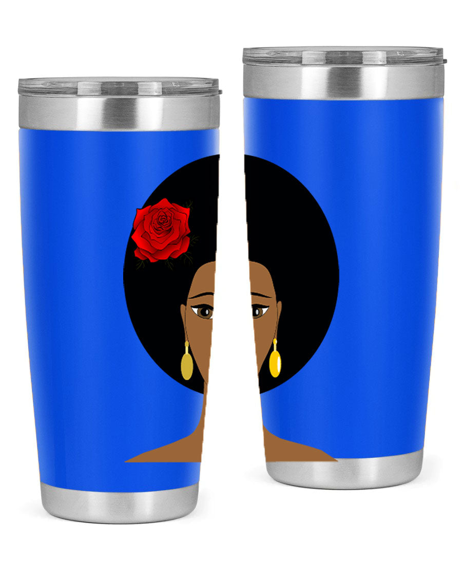Black woman 54# tumbler, 20oz, double wall vacuum stainless steel with copper lining, featuring a stylish design and drink-thru lid.