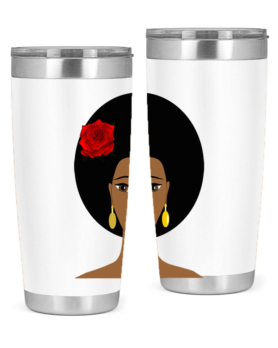 Black woman 54# tumbler, 20oz, double wall vacuum stainless steel with copper lining, featuring a stylish design and drink-thru lid.