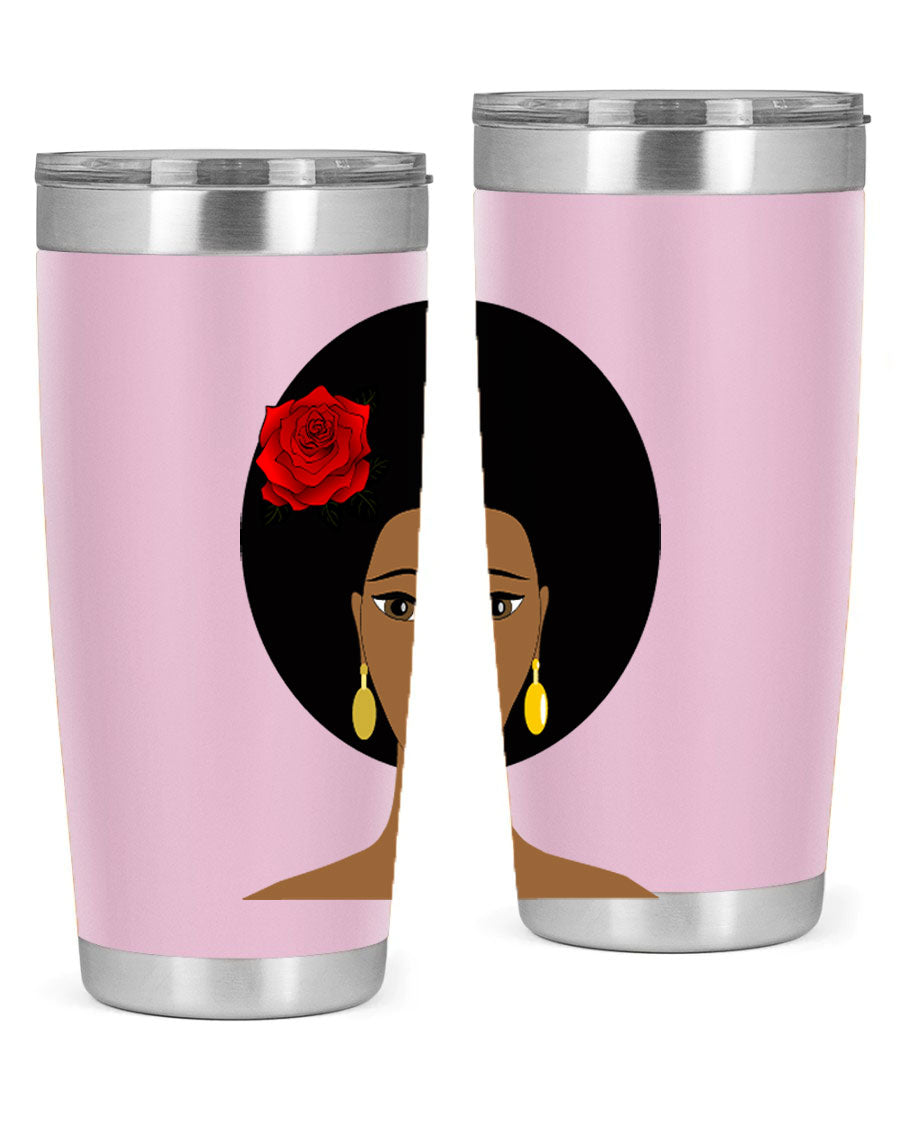 Black woman 54# tumbler, 20oz, double wall vacuum stainless steel with copper lining, featuring a stylish design and drink-thru lid.