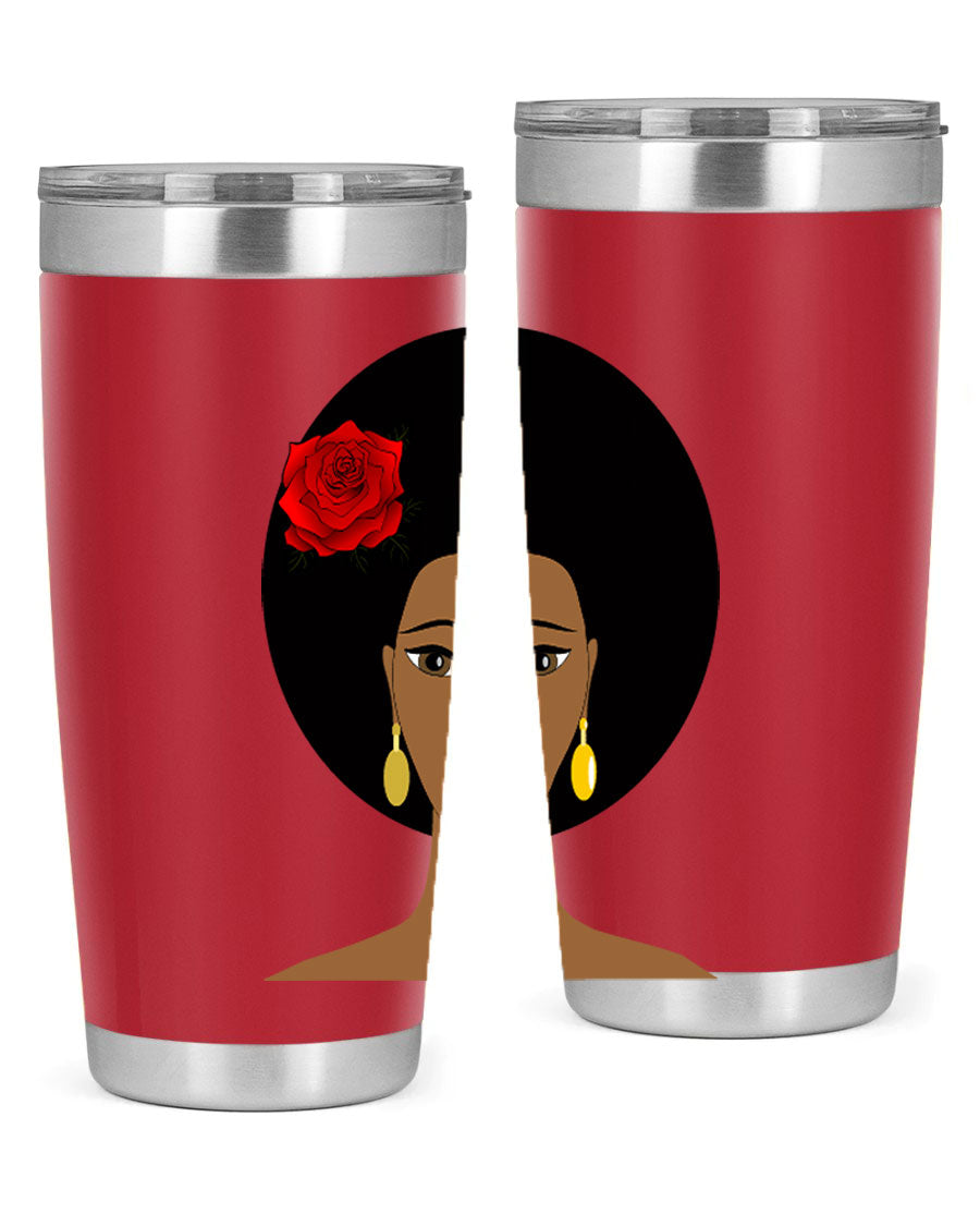 Black woman 54# tumbler, 20oz, double wall vacuum stainless steel with copper lining, featuring a stylish design and drink-thru lid.